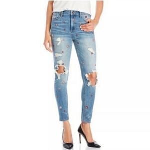 Lucky Brand Bridgette skinny floral embroidered distressed jeans 8/29